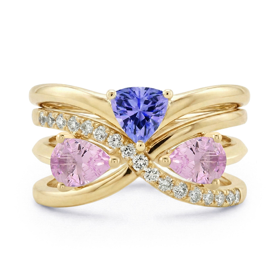 Tanzanite, Pink  Sapphire & Diamond Trio Stack Rings