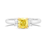 Fancy Yellow Cushion Three-stone Diamond Ring