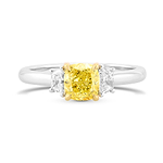 Fancy Yellow Cushion Three-stone Diamond Ring