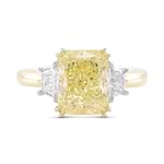Light Yellow W-X color Radiant Diamond 3 Stone Ring