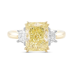 Light Yellow W-X color Radiant Diamond 3 Stone Ring