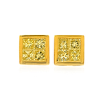 Natural Light Yellow Princess Cut Bezel Stud Earrings set in 18K Yellow Gold