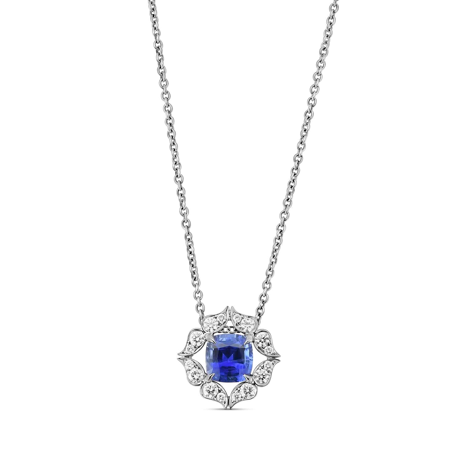 Sapphire Floral Halo Pendant