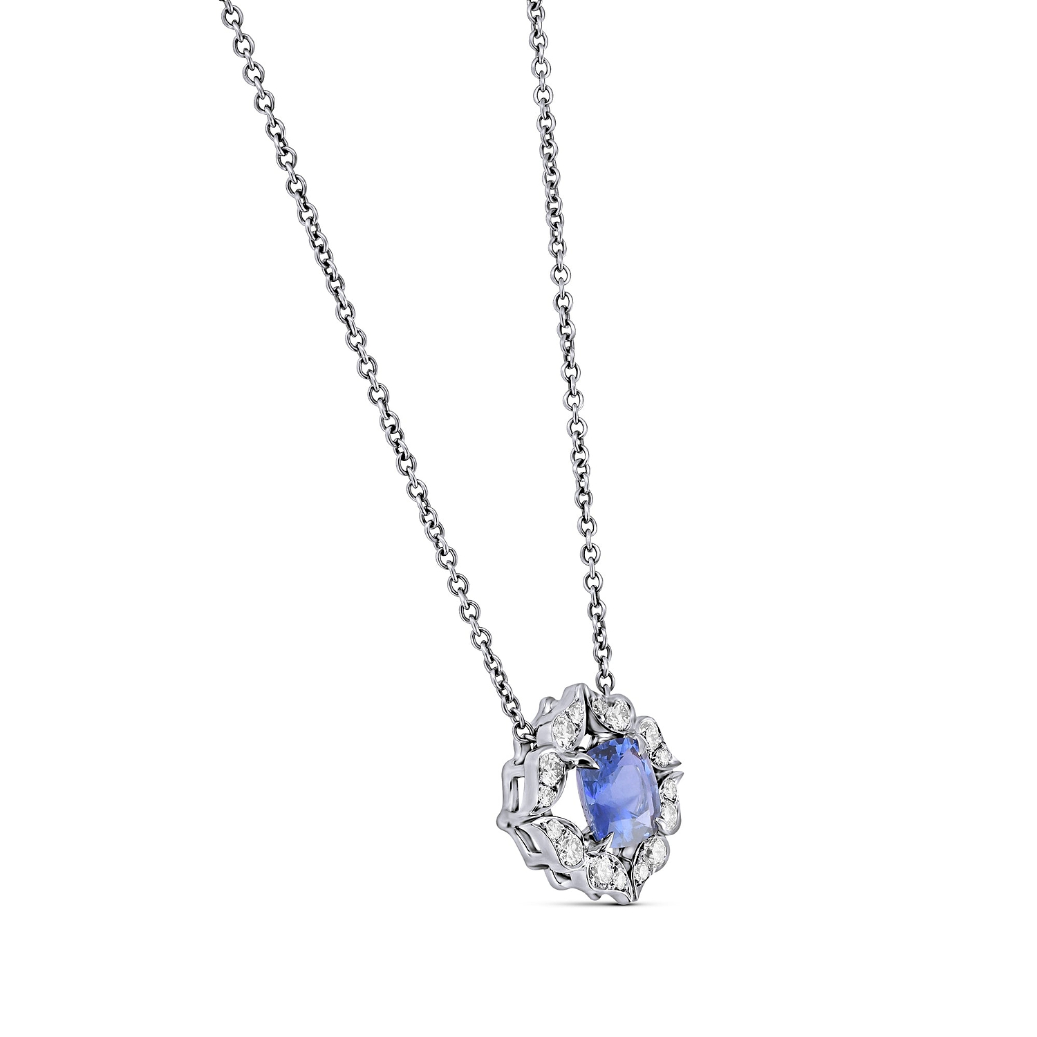 Sapphire Floral Halo Pendant
