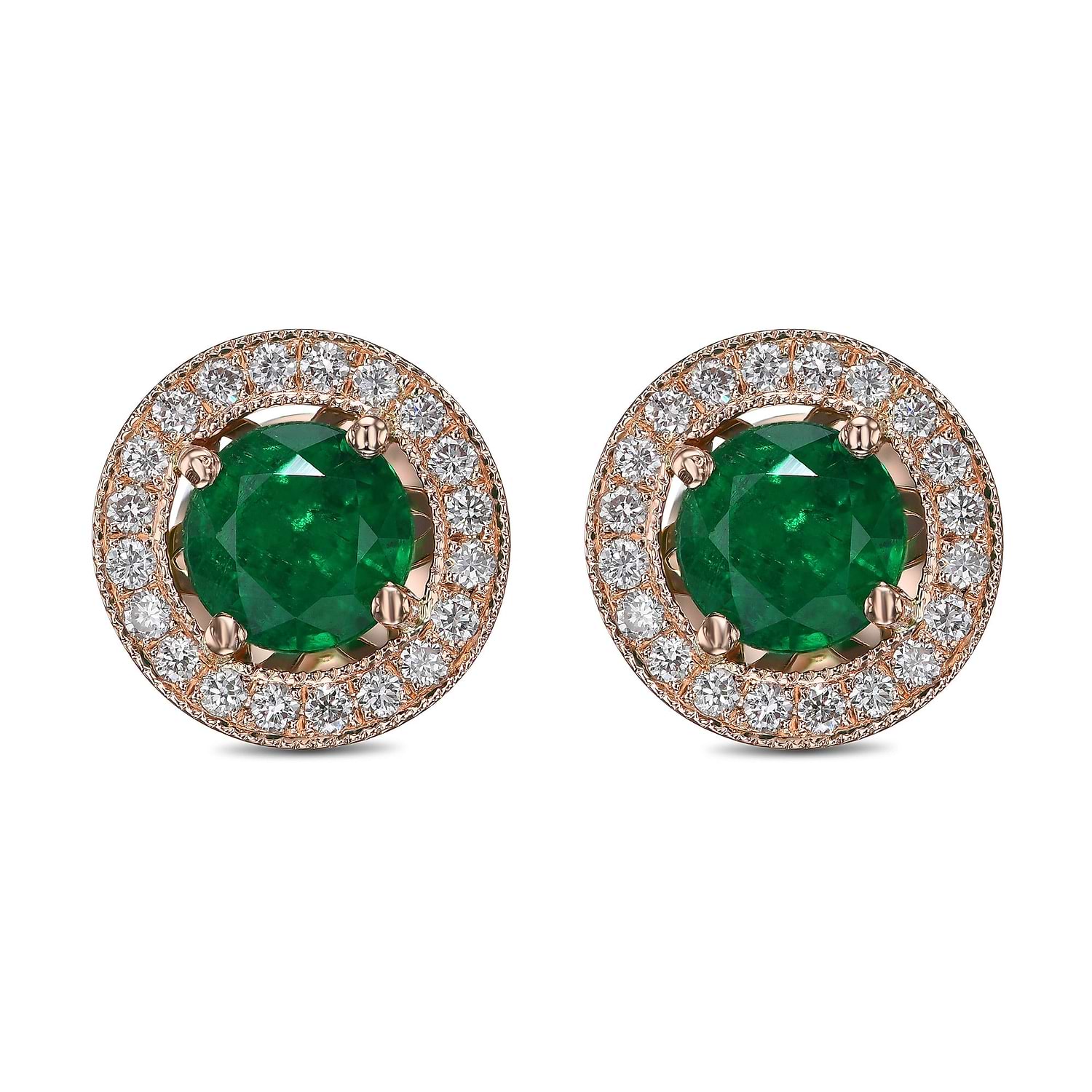 Green Emerald and Diamond Halo Earrings