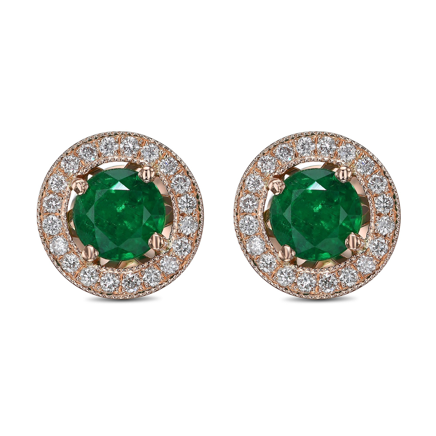 Green Emerald and Diamond Halo Earrings