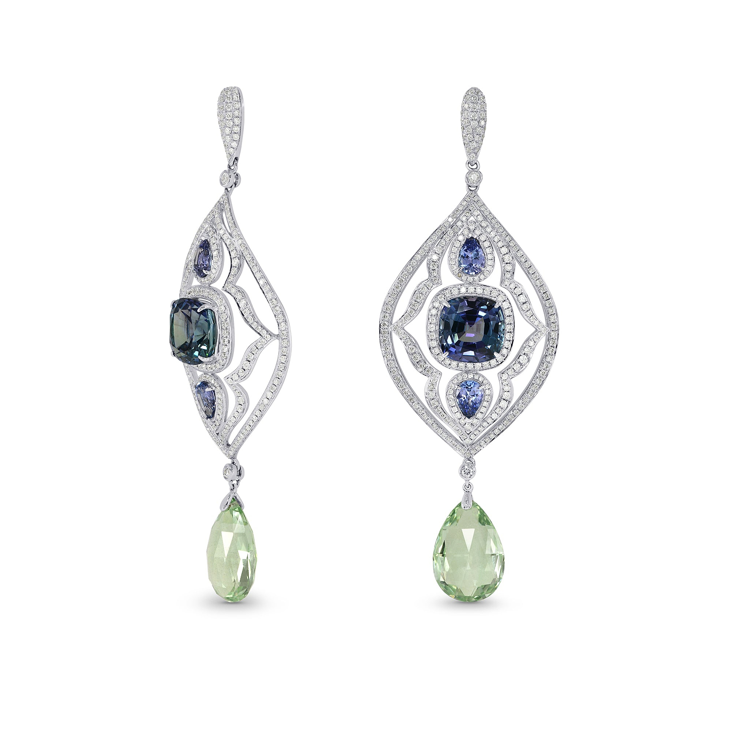 Tanzanite and Aquamarine Drop Diamond Earrings