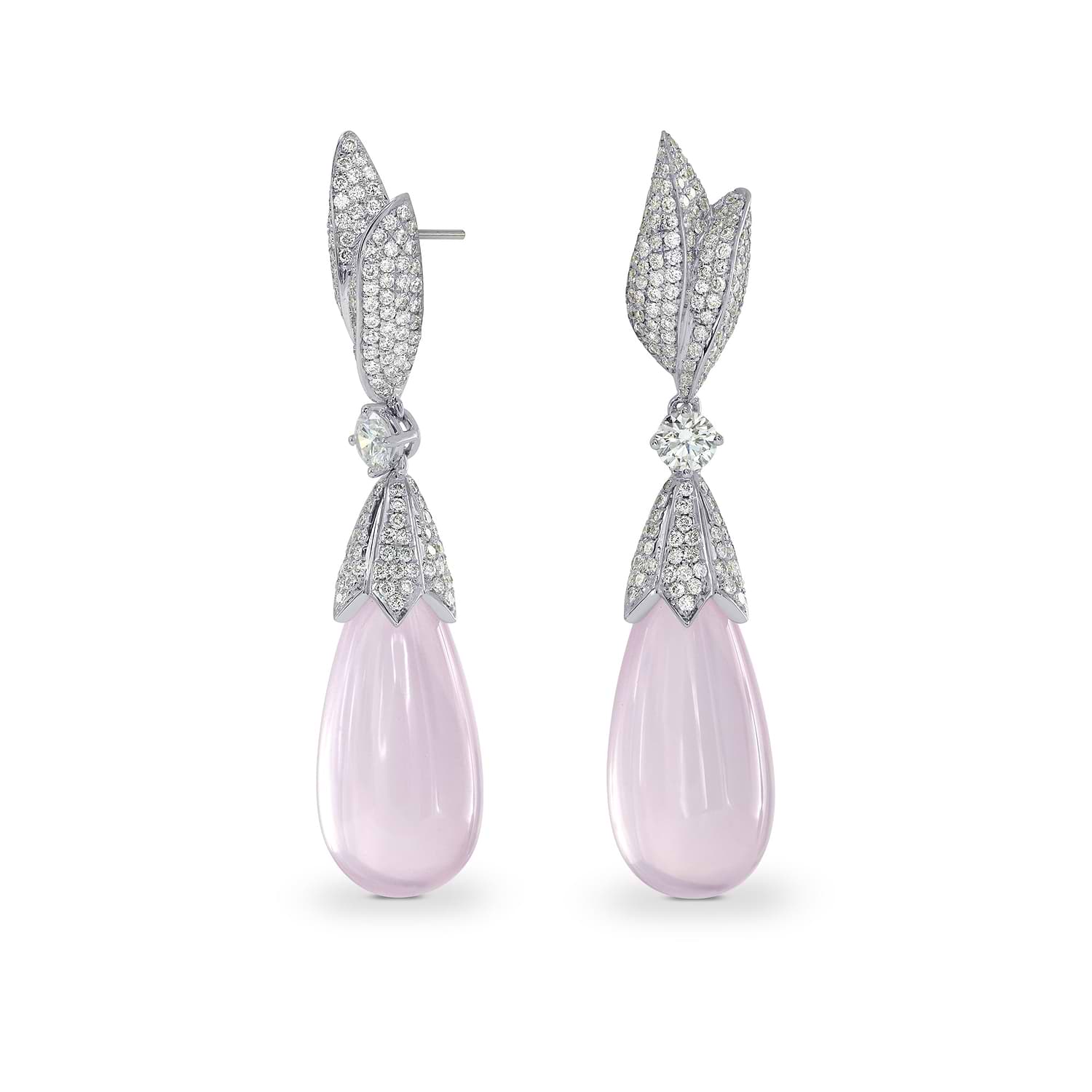 Rose Quartz and Diamond Drop Earrings