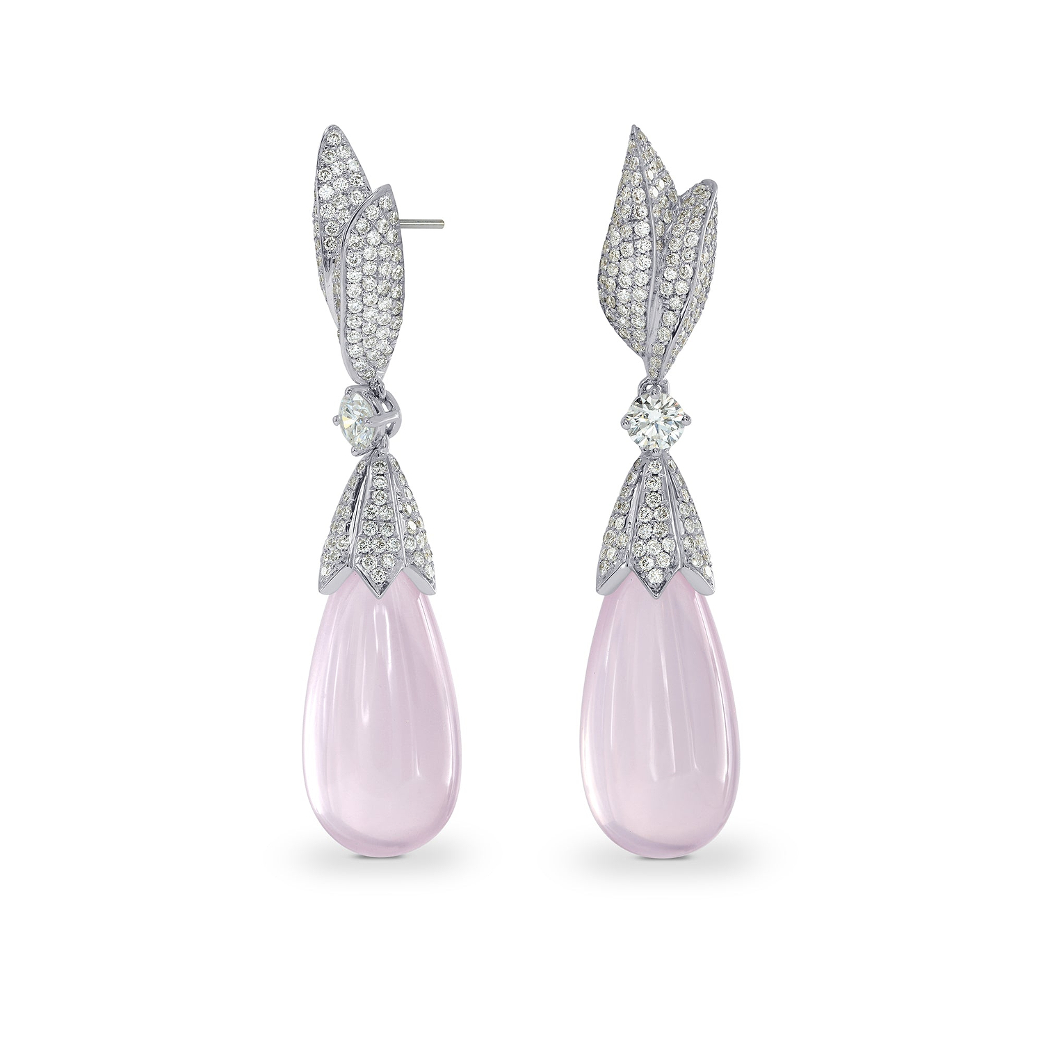 Rose Quartz and  Diamond Drop Earrings