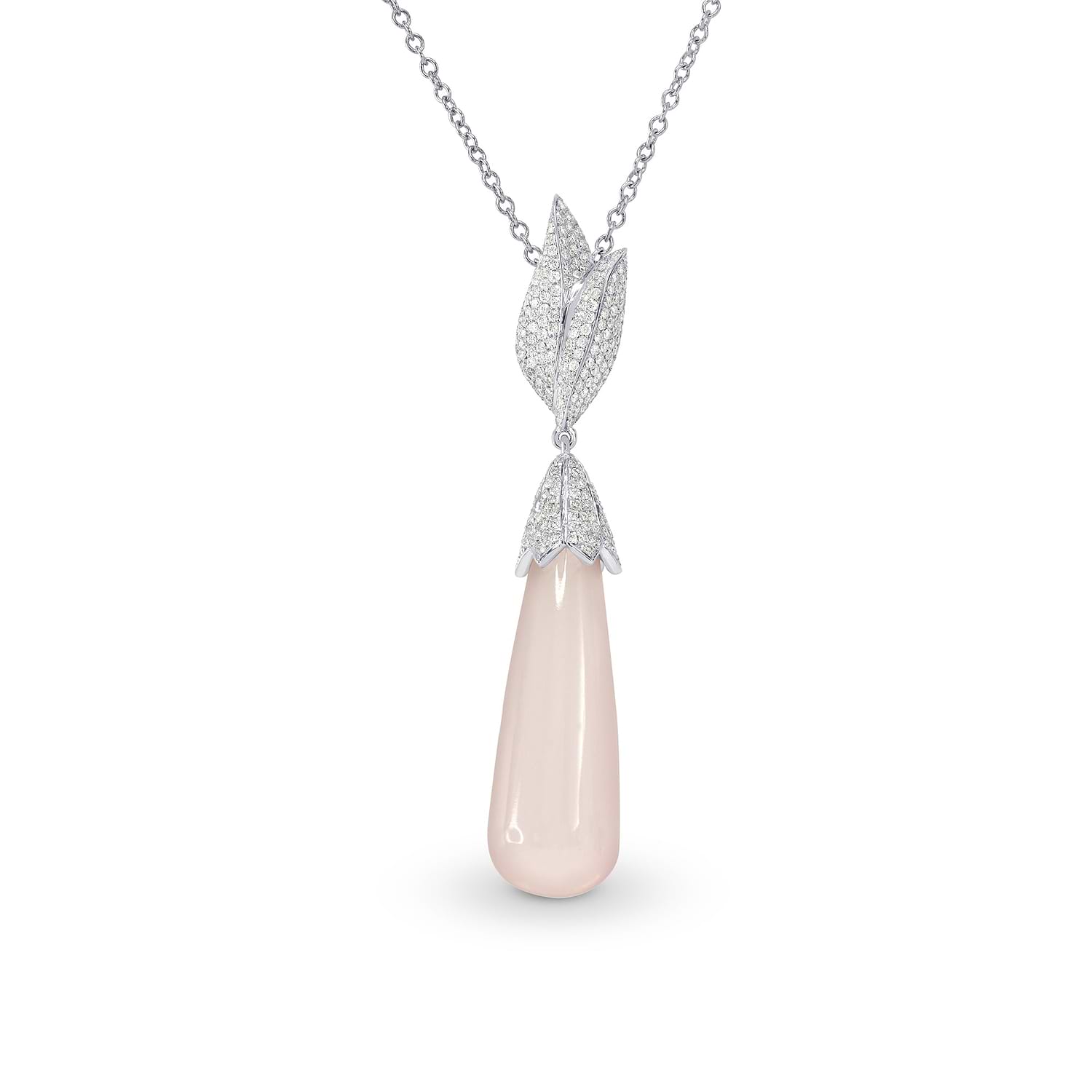 Rose Quartz and Diamond Drop Pendant
