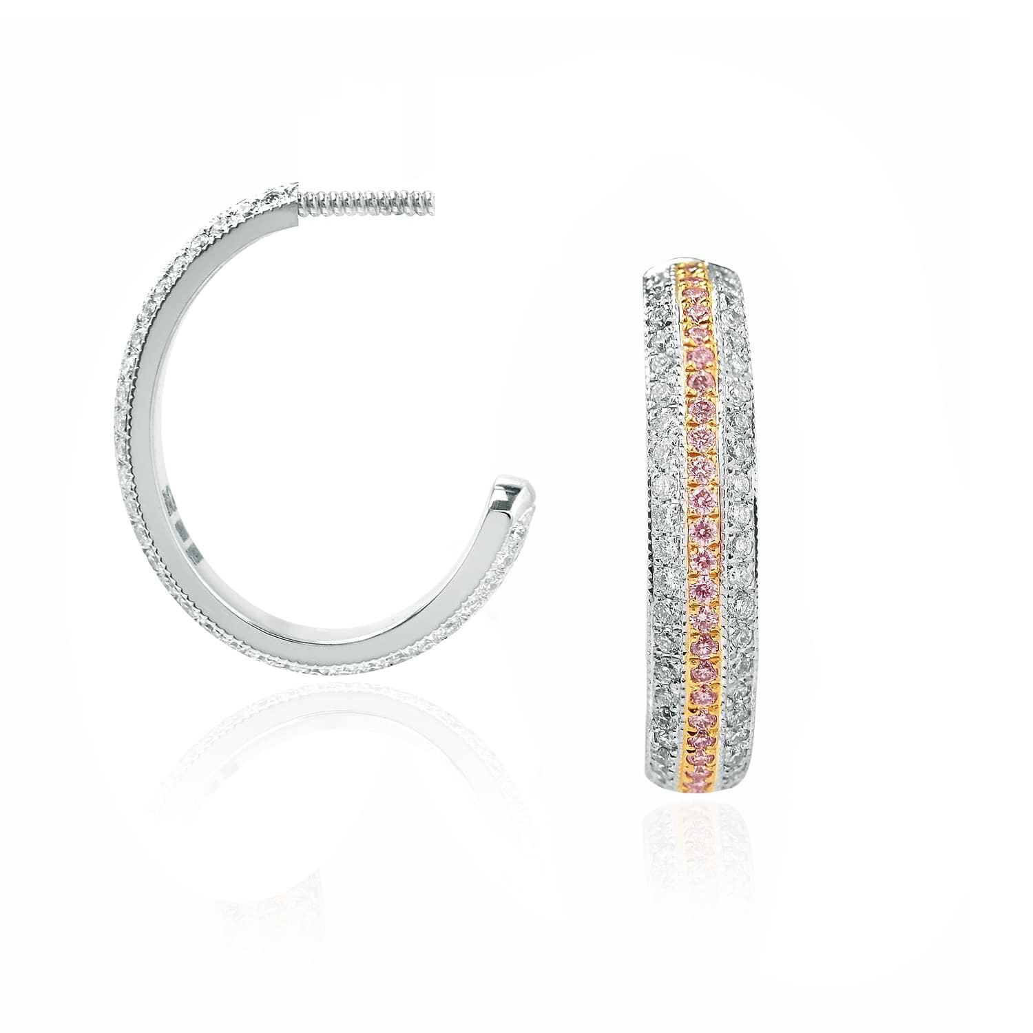 Fancy Pink and White Pave Diamond Hoop Earrings