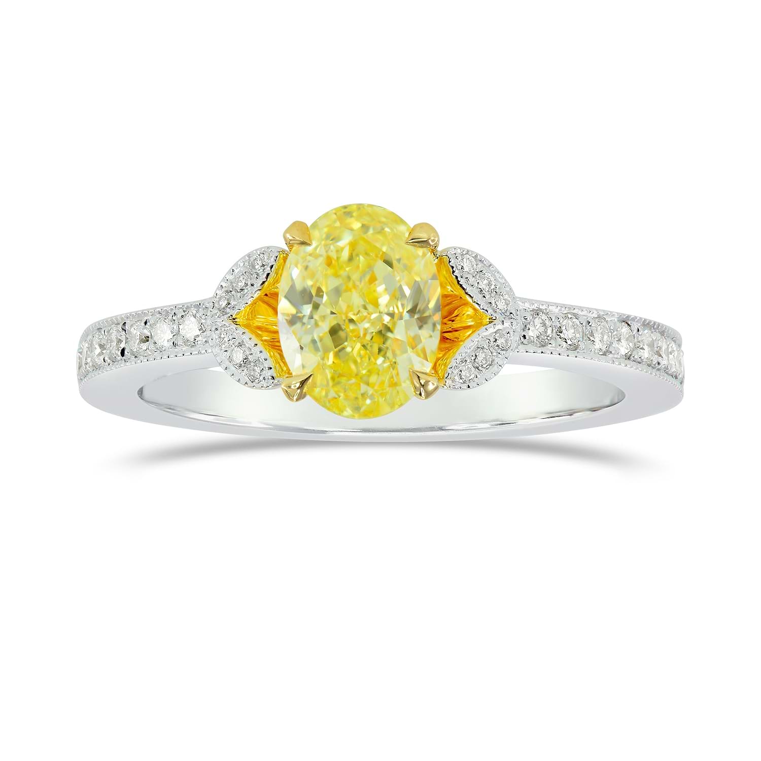 Fancy Intense Yellow Oval & Pave Diamond Ring