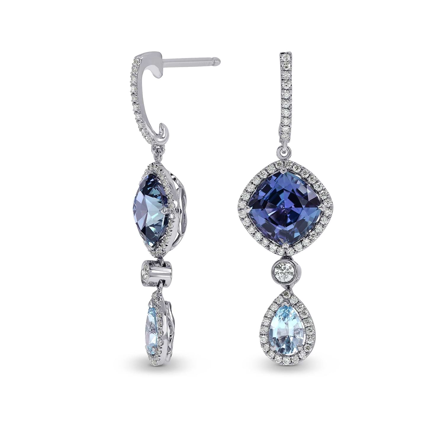 Tanzanite and Aquamarine Diamond Drop Earrings