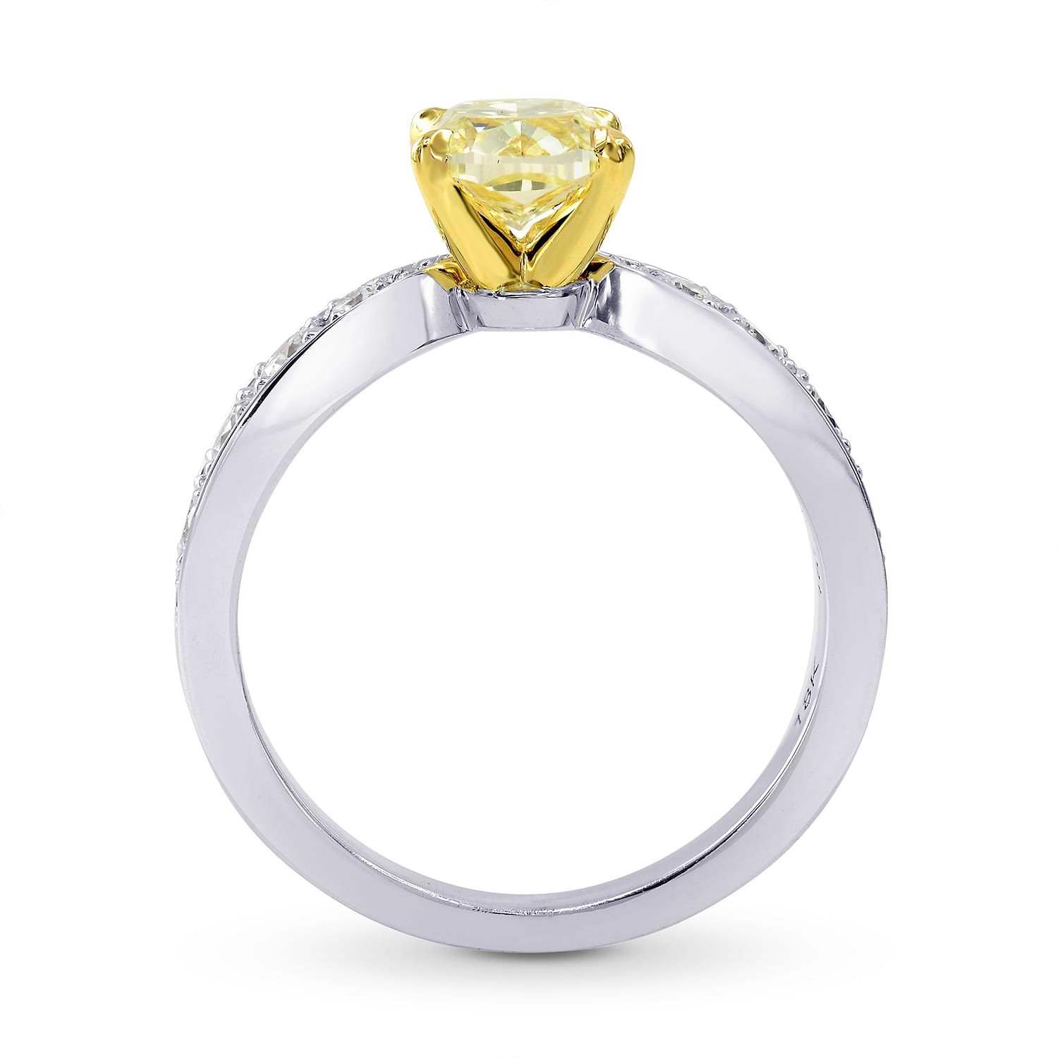 Fancy Yellow Cushion Diamond Side Stone Ring