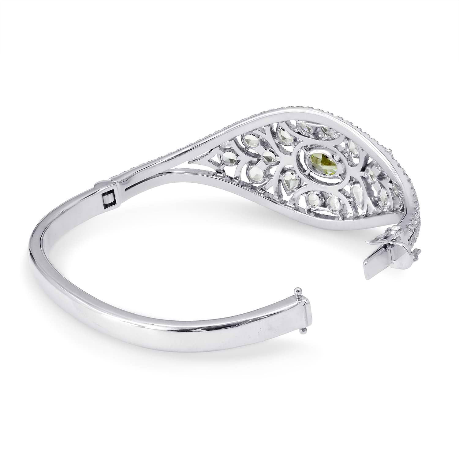 Extraordinary Grayish Greenish Yellow Oval & Rose-cut Diamond Bangle