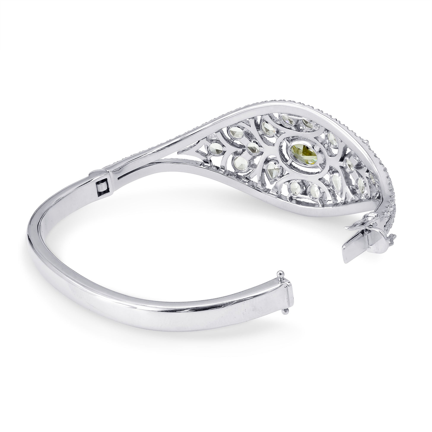 Extraordinary Grayish Greenish Yellow Oval & Rose-cut Diamond Bangle