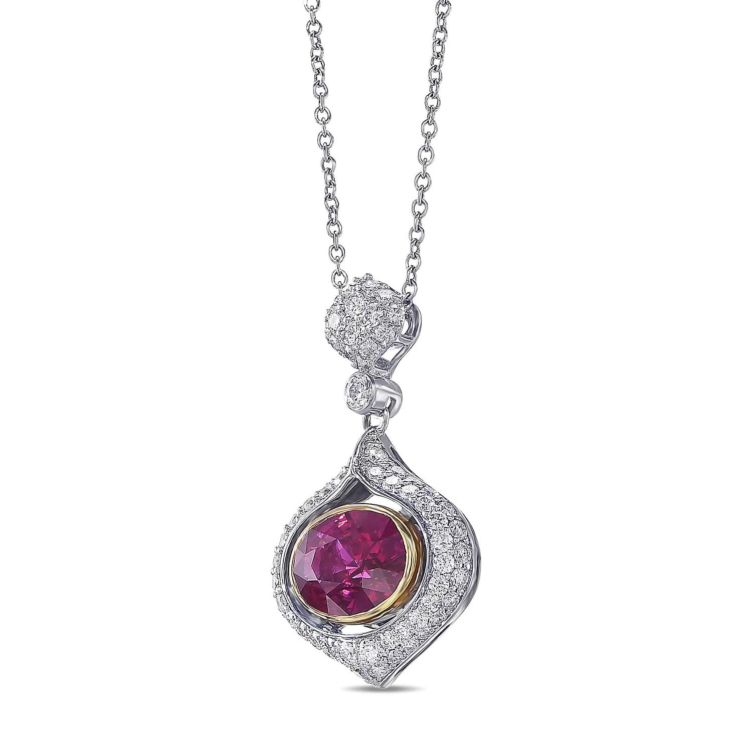 Oval Ruby and Diamond Drop Pendant