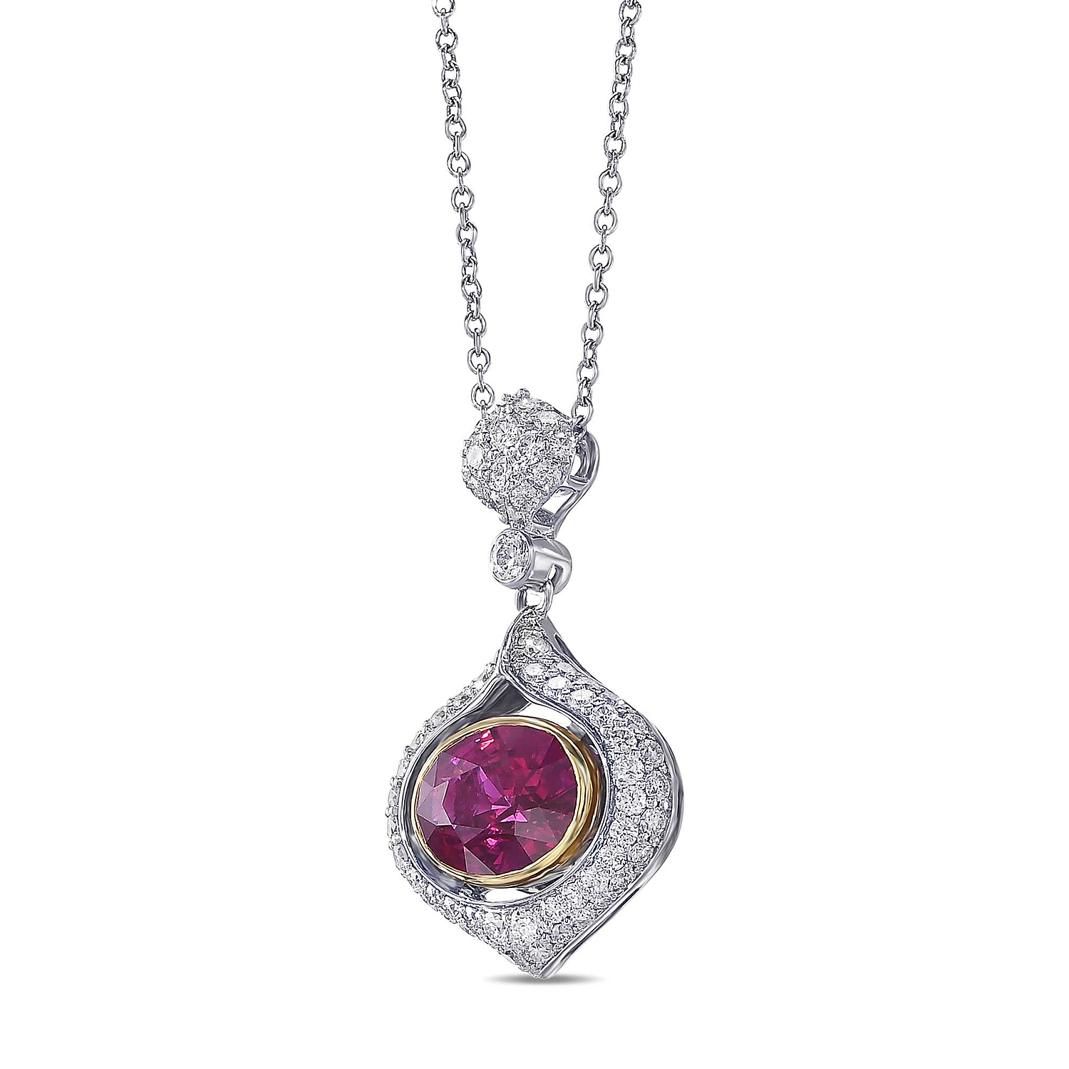 Oval Ruby and Diamond Drop Pendant