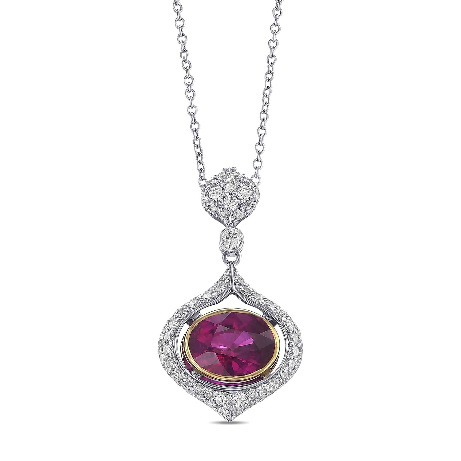 Oval Ruby and Diamond Drop Pendant