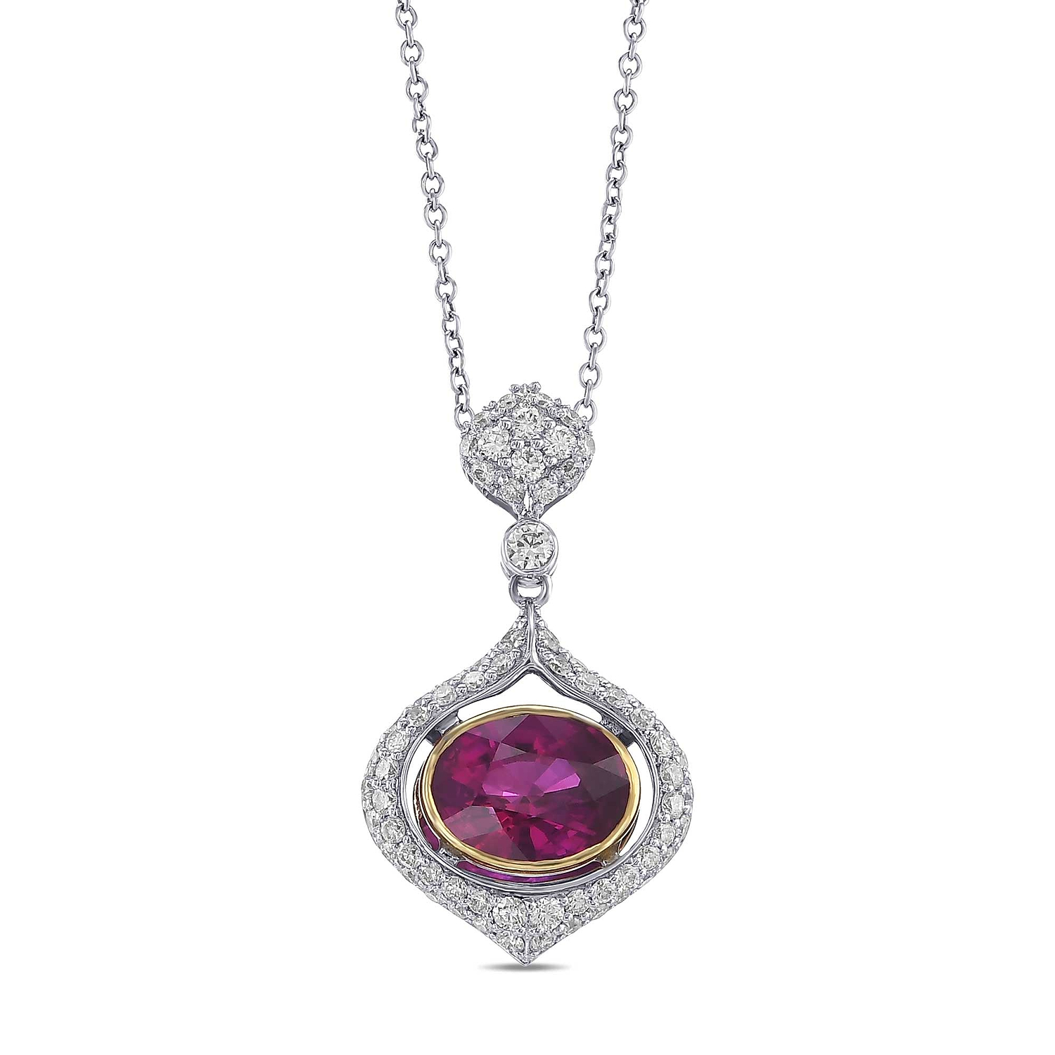 Oval Ruby and Diamond Drop Pendant