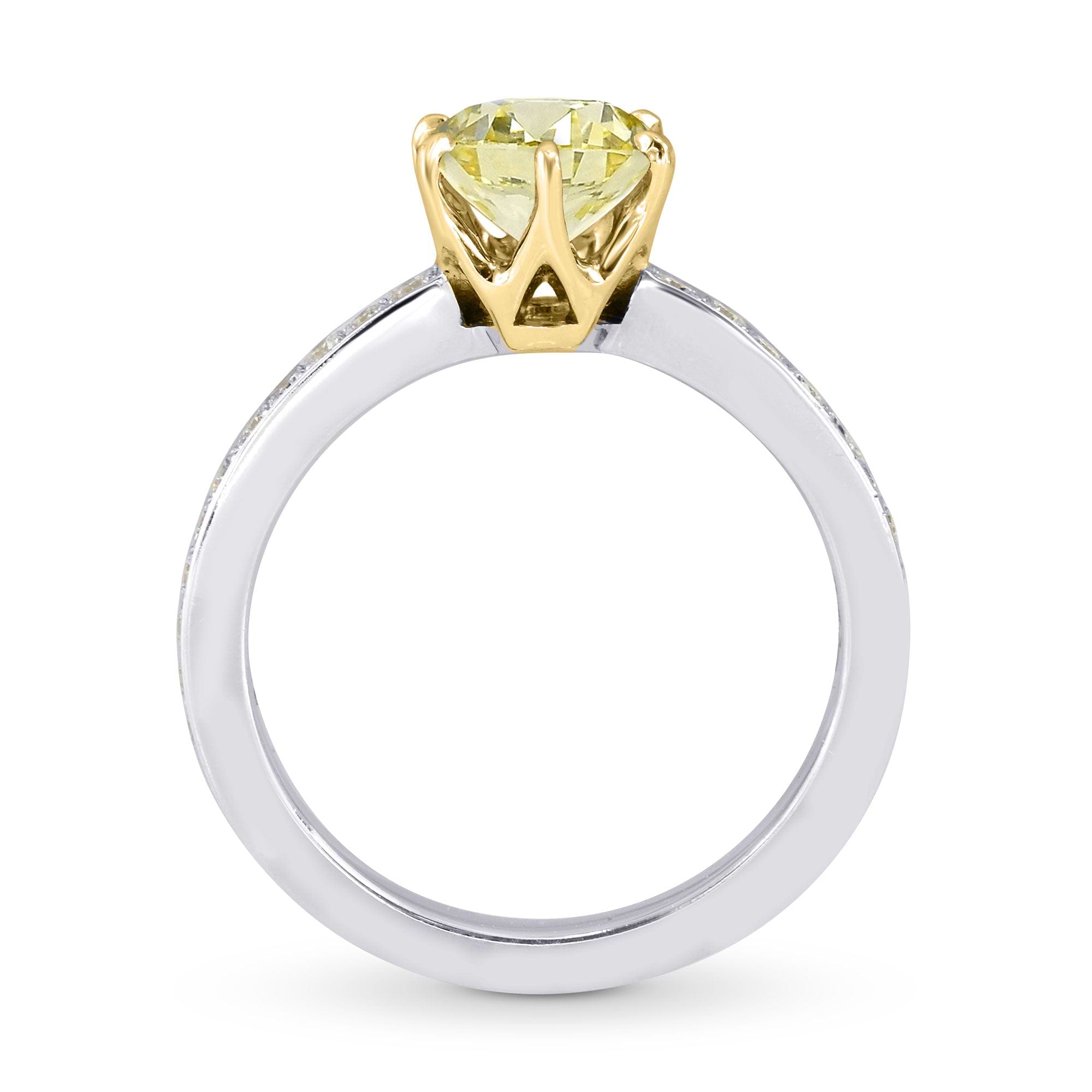 Six Prong Solitaire with Pave Diamond Side-stone Ring Setting - 2