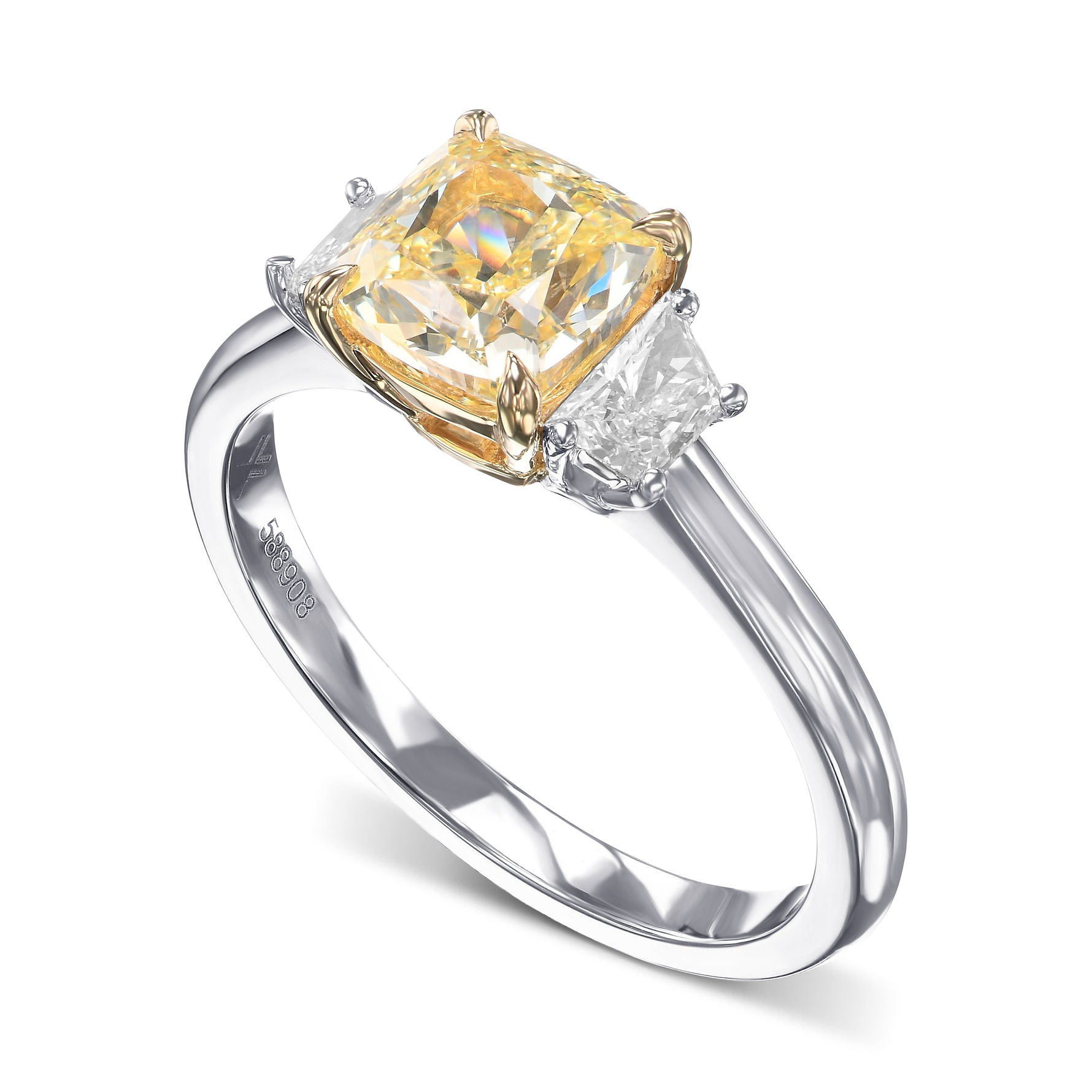 Three Stone Ring Setting with Trapezoid Diamonds - 3