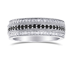 Wide Black Diamond Milgrain Band Ring