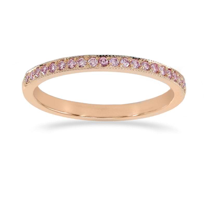 Rose Gold Fancy Light Pink Diamond Half-Eternity Milgrain Wedding Band Ring