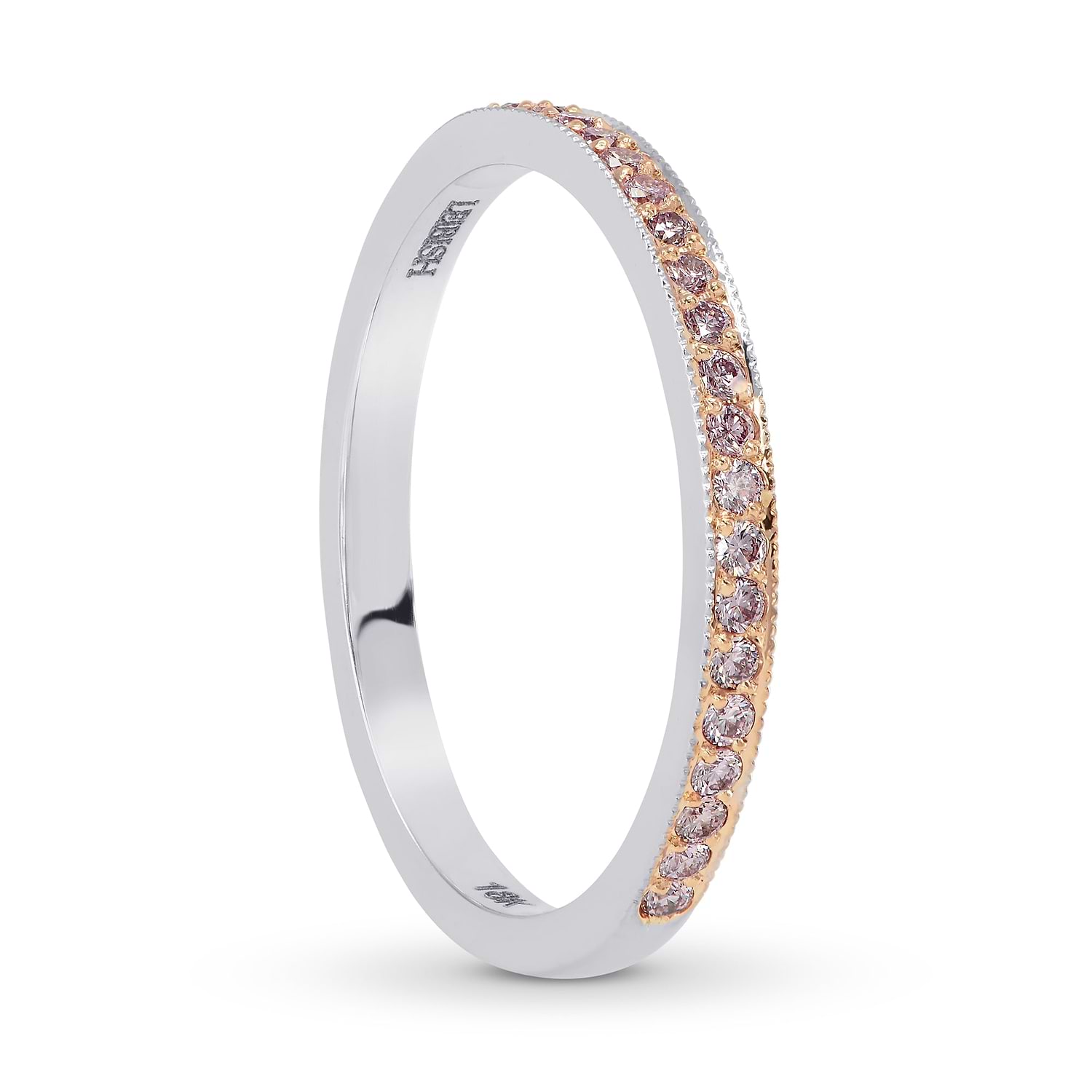 White & Rose Gold Fancy Light Pink Diamond Milgrain Band Ring - 2