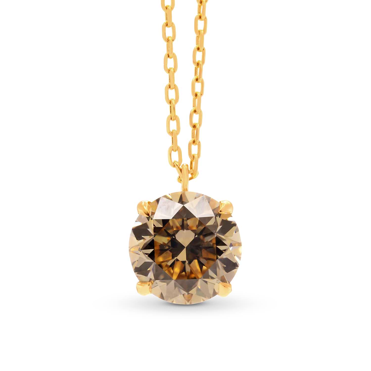 Light Brown Round Diamond Solitaire Pendant