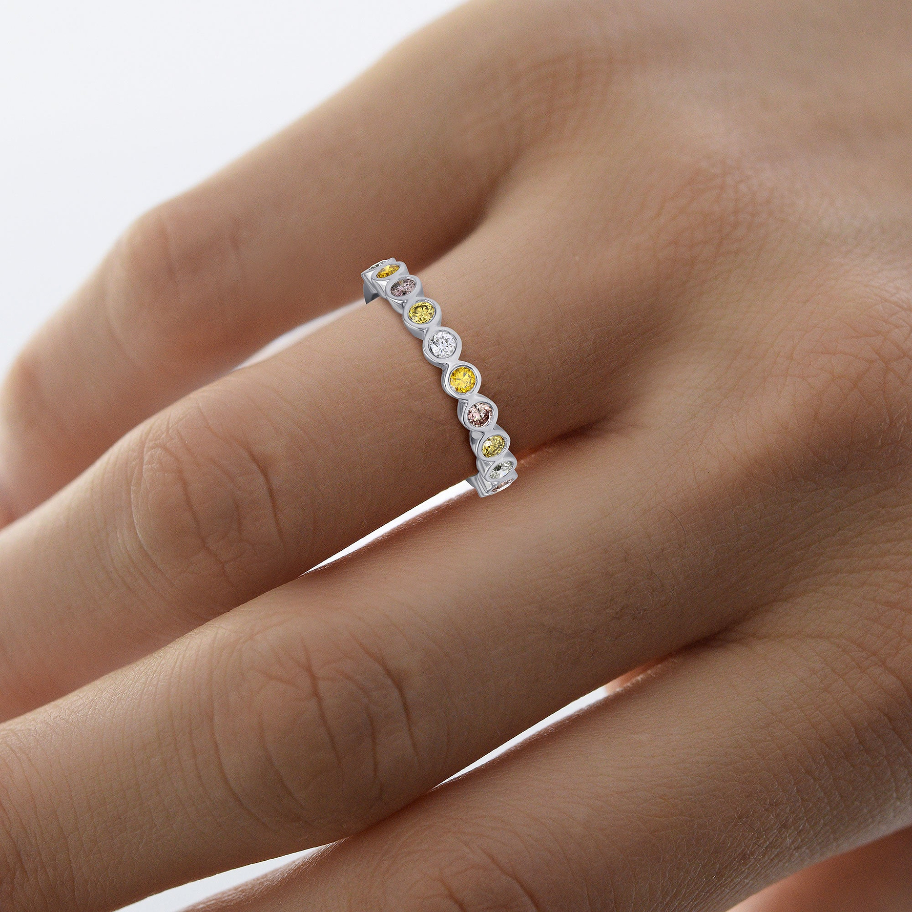 Multicolored Diamond Stackable Bezel Band Ring - 4