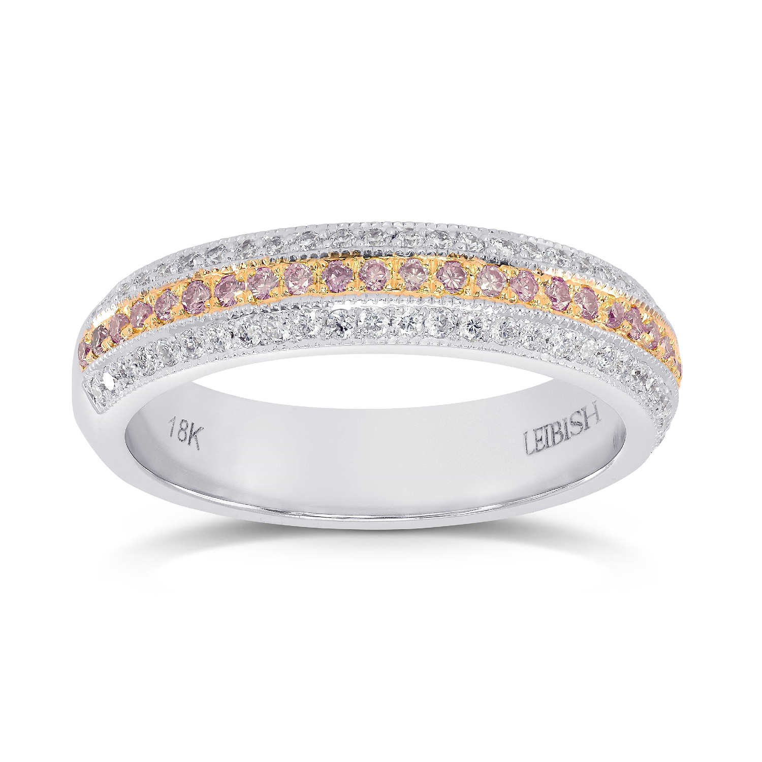 Fancy Light Pink and White Pave Diamond Milgrain Wedding Band