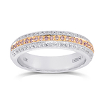 Fancy Light Pink and White Pave Diamond Milgrain Wedding Band