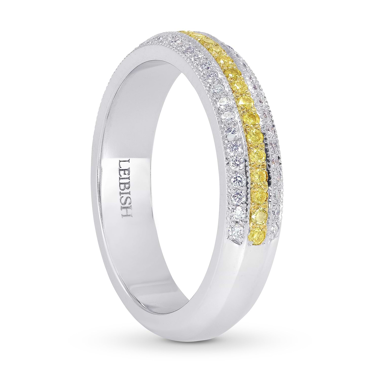 Fancy Intense Yellow and White Pave Diamond Milgrain Band Ring - 2