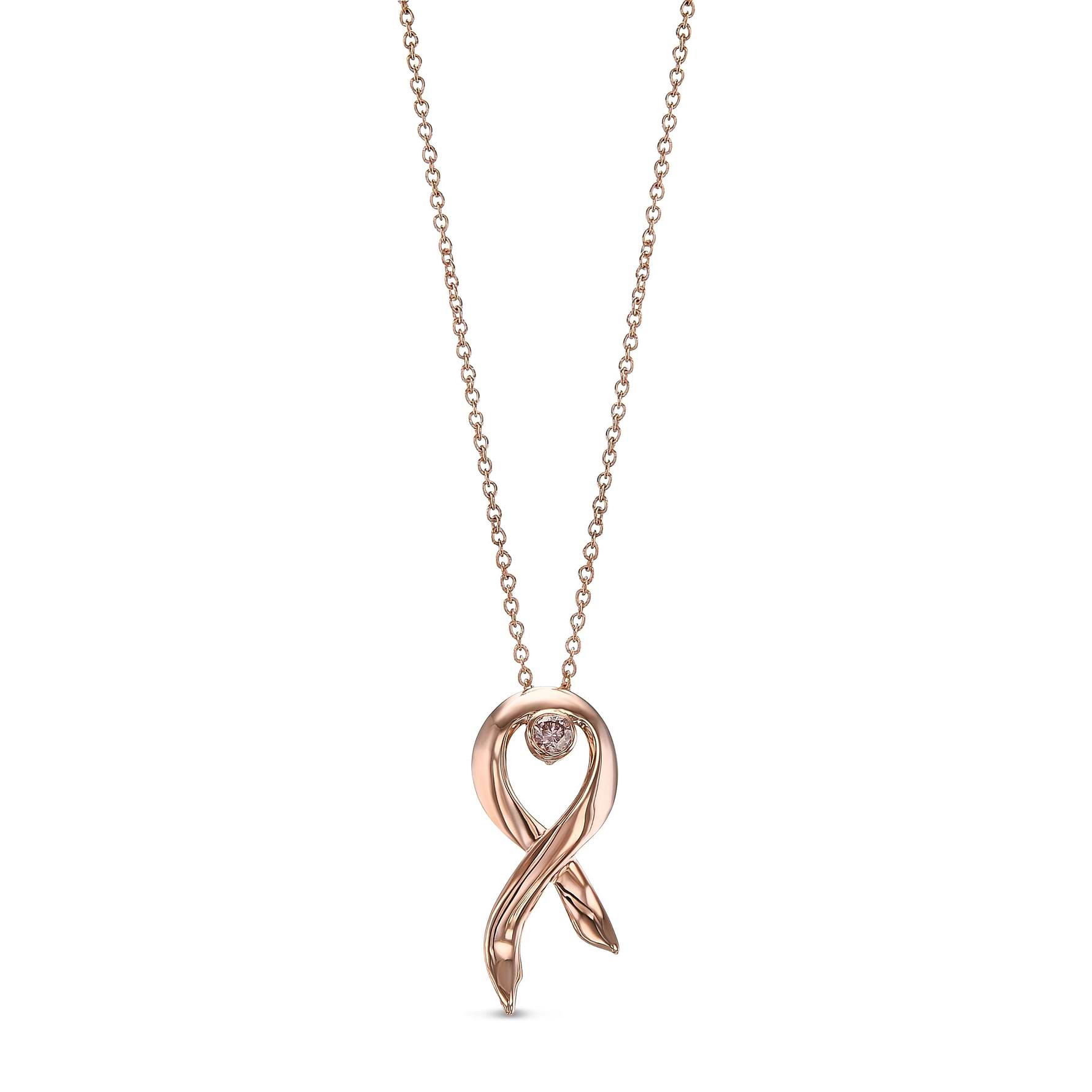 Pink Diamond Rose Gold Breast Cancer Awareness Ribbon Pendant
