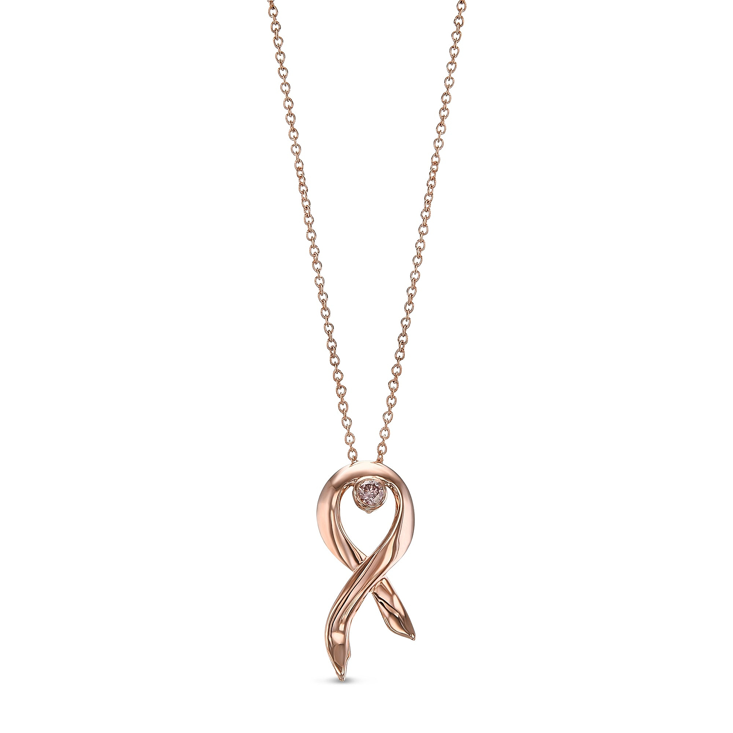 Pink Diamond Rose Gold Breast Cancer Awareness Ribbon Pendant