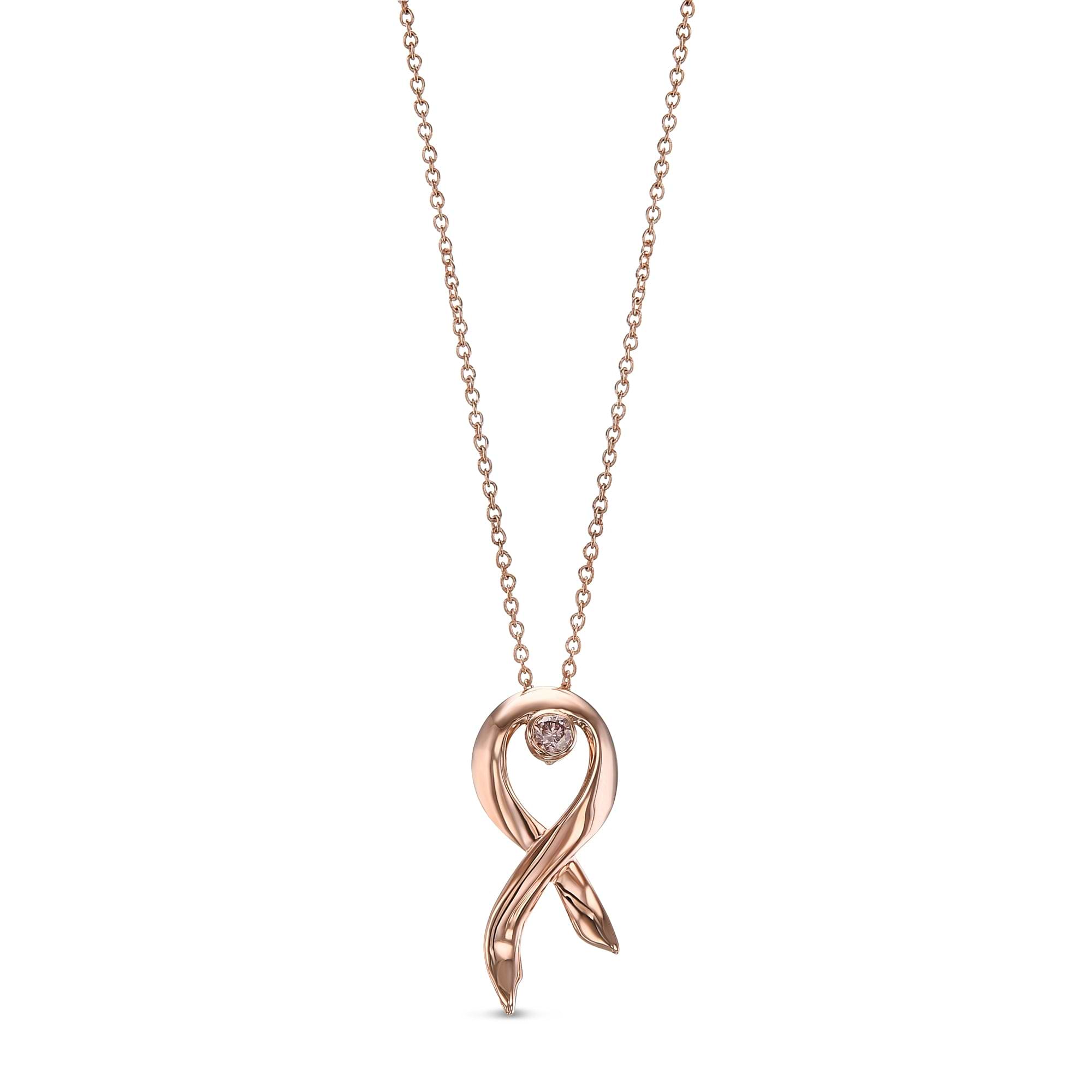 Pink Diamond Rose Gold Breast Cancer Awareness Ribbon Pendant