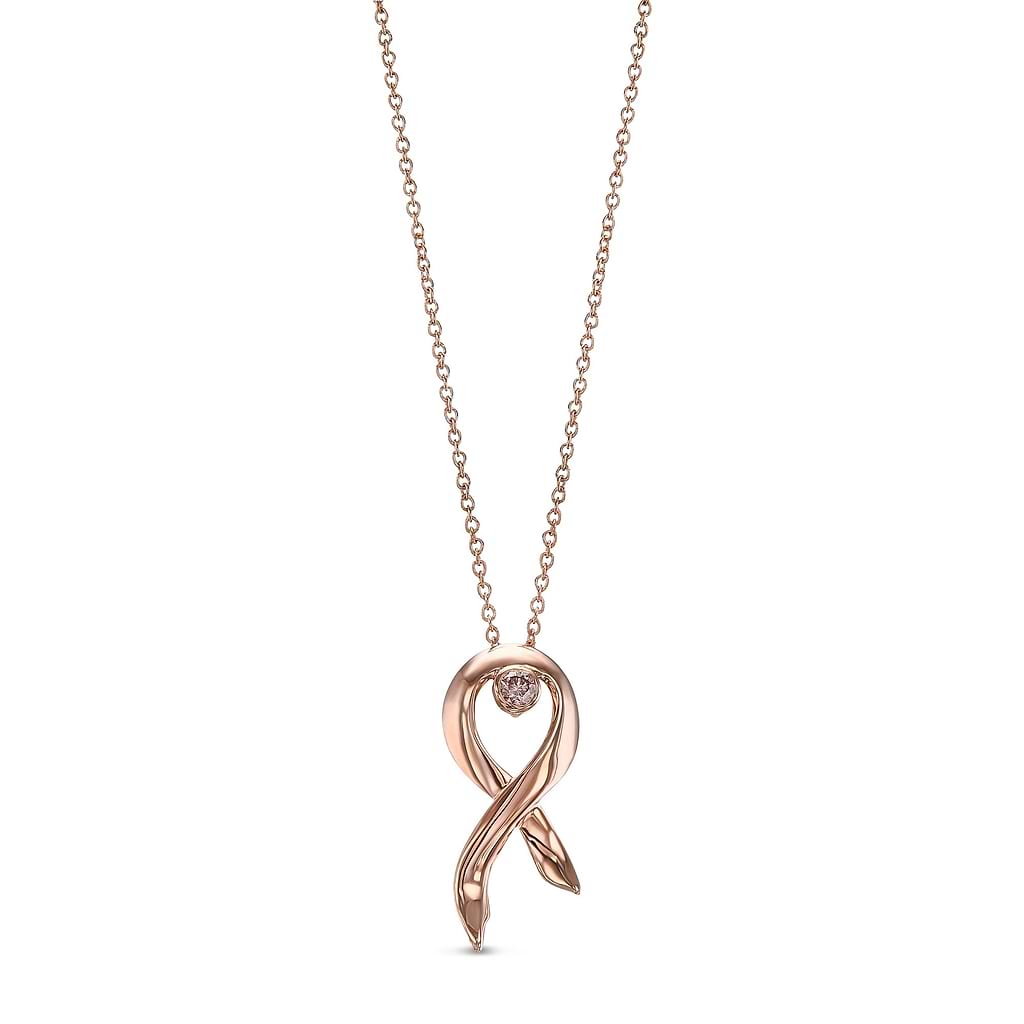 Pink Diamond Rose Gold Breast Cancer Awareness Ribbon Pendant