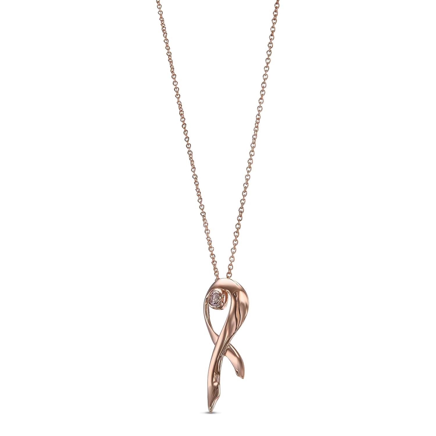 Pink Diamond Rose Gold Breast Cancer Awareness Ribbon Pendant - 2