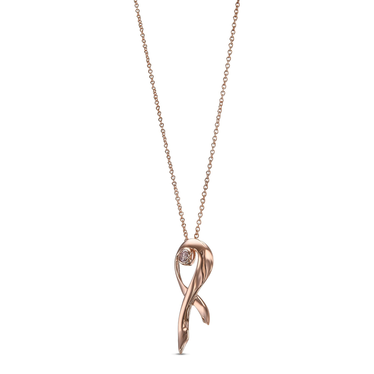 Pink Diamond Rose Gold Breast Cancer Awareness Ribbon Pendant - 2