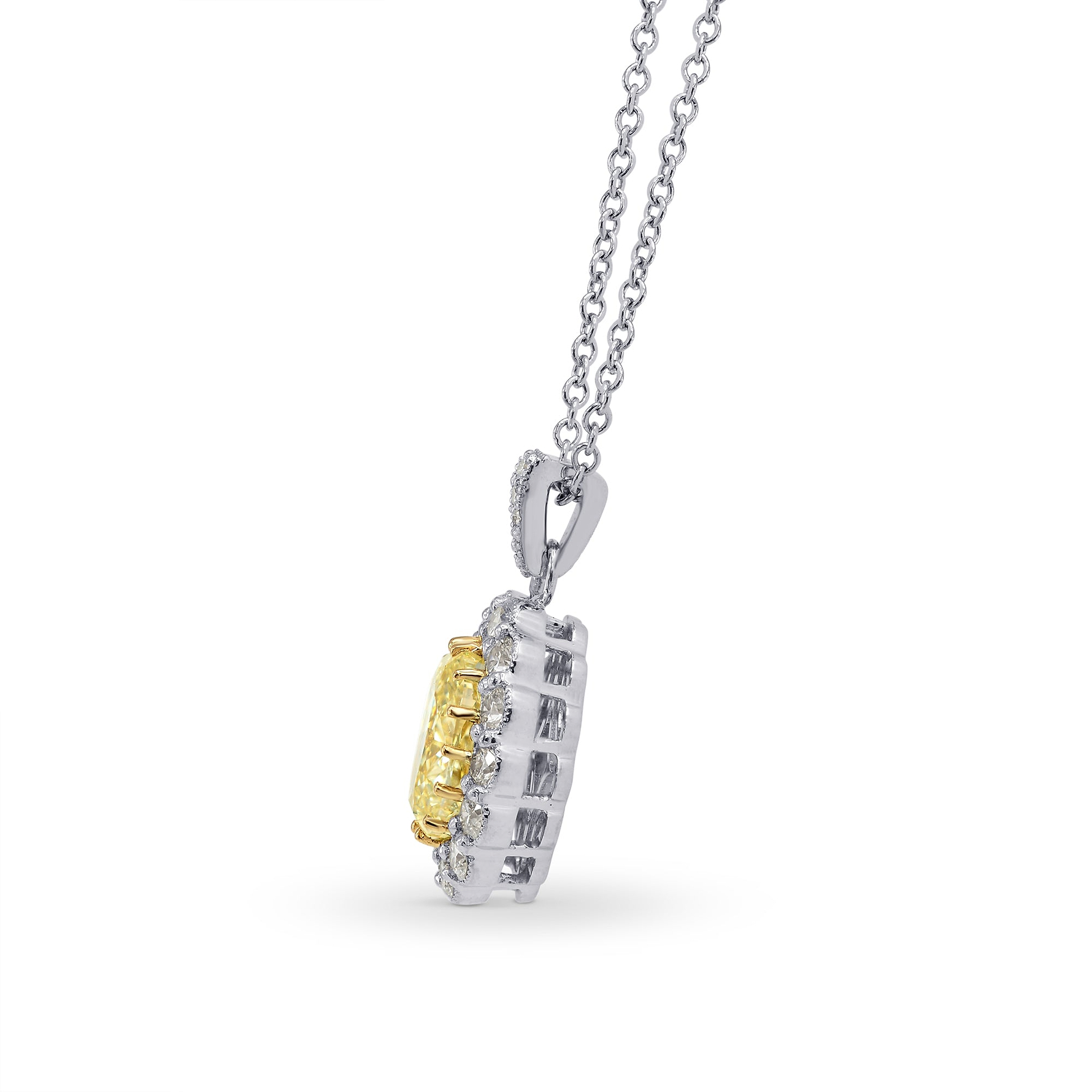 Fancy Yellow Oval Diamond Drop Halo Pendant - 3