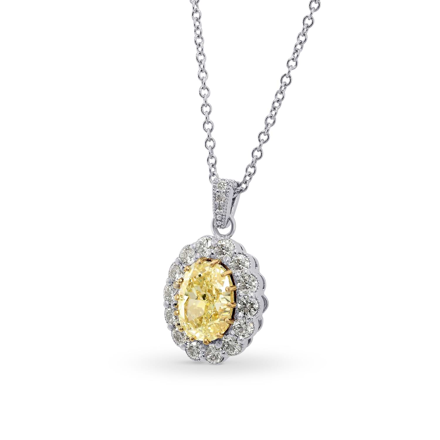 Fancy Yellow Oval Diamond Drop Halo Pendant - 2