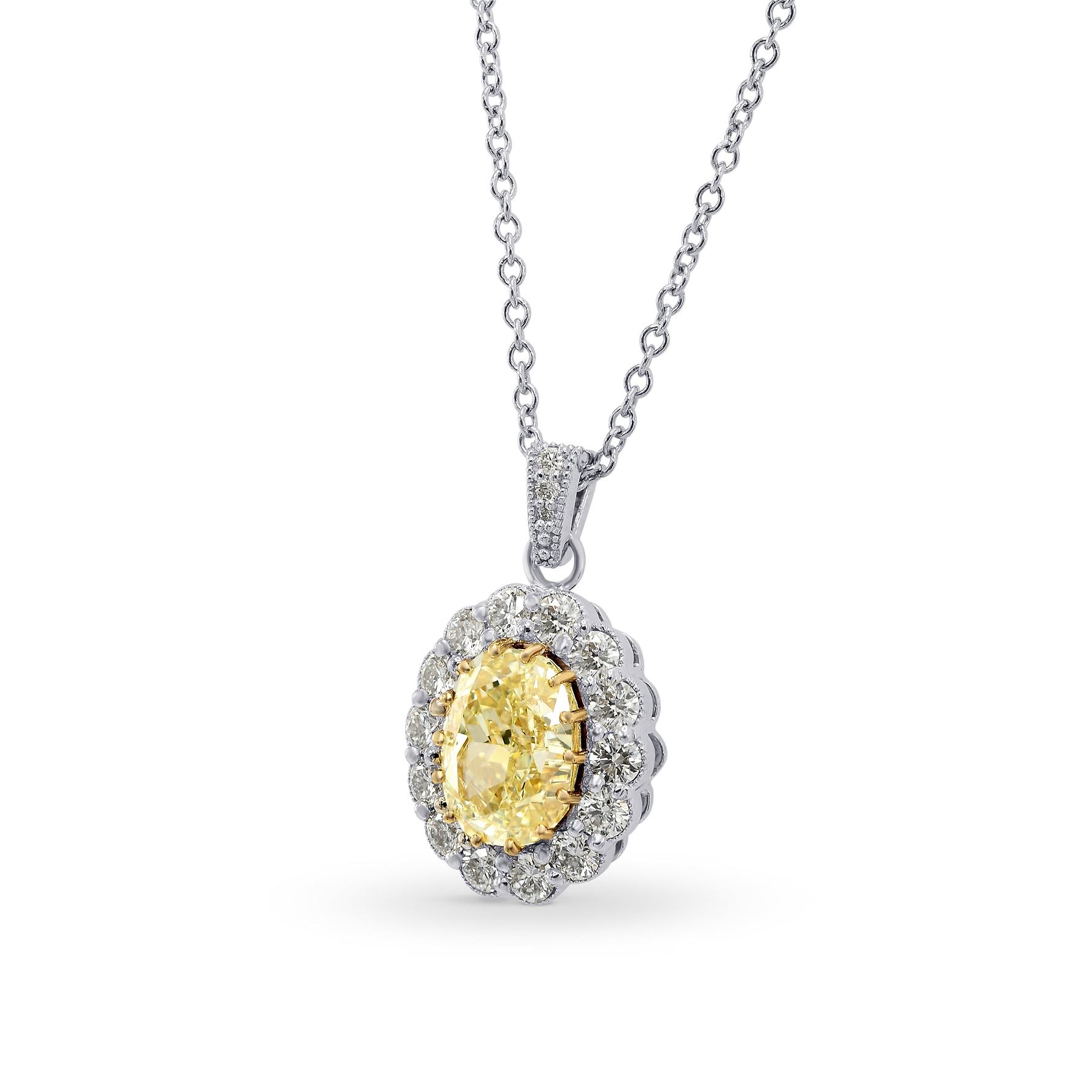 Fancy Yellow Oval Diamond Drop Halo Pendant - 2