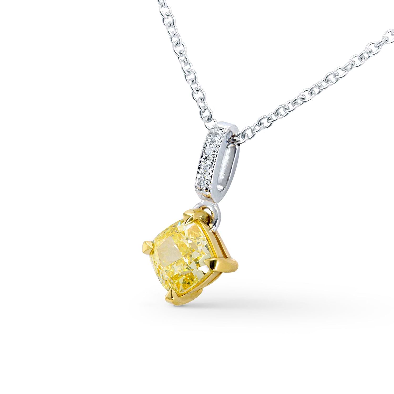 Fancy Intense Yellow Cushion Diamond Drop Pendant - 2
