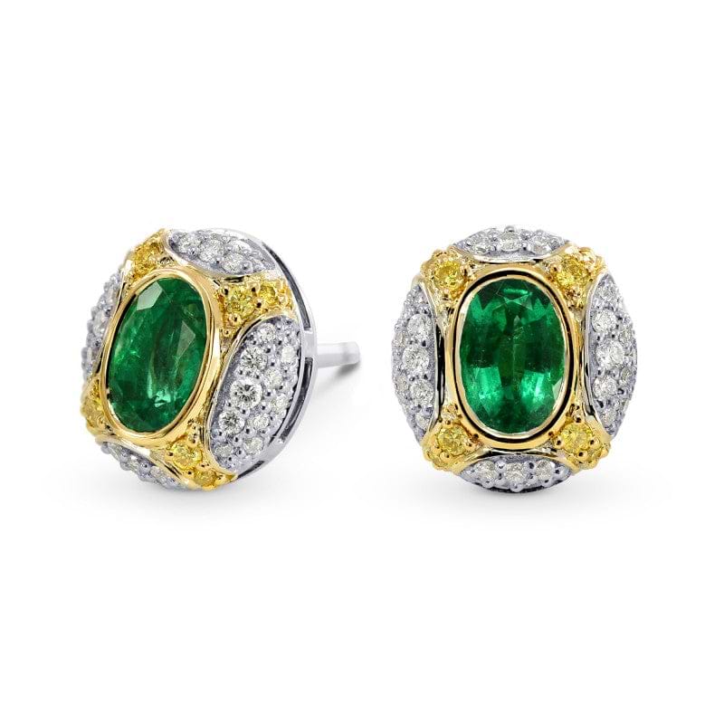 Oval Emerald and Fancy Intense Yellow Diamond Earrings - 2