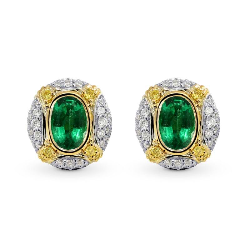 Oval Emerald and Fancy Intense Yellow Diamond Earrings