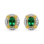 Oval Emerald and Fancy Intense Yellow Diamond Earrings