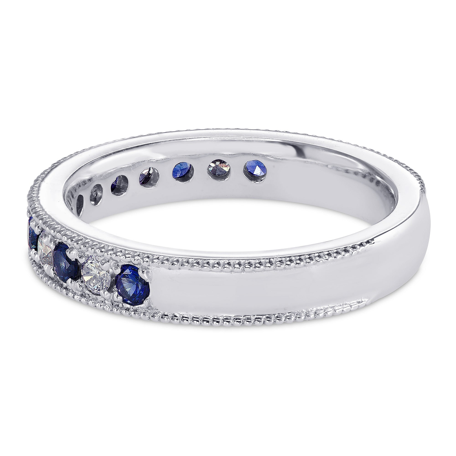 Milgrain Sapphire and Diamond Band Ring - 2
