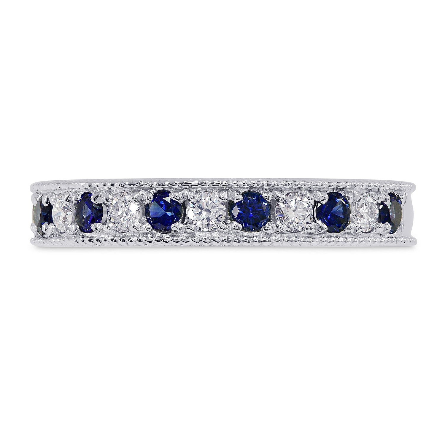 Milgrain Sapphire and Diamond Band Ring
