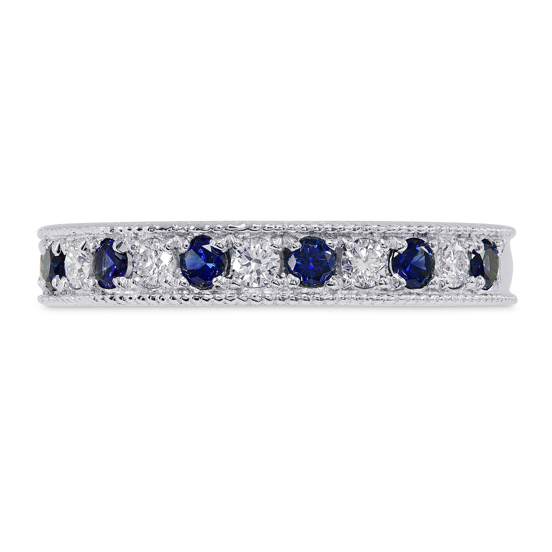 Milgrain Sapphire and Diamond Band Ring